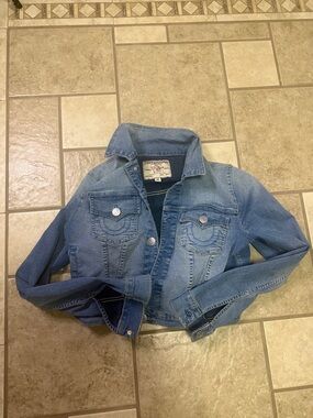 True Religion Light Blue Denim Jacket with Signature Stitching